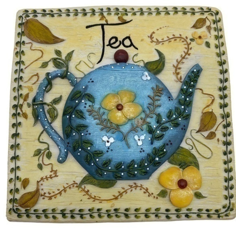 Tea 3D Resin Picture Plaque With Teapot Flower For Kitchen Wall Decor